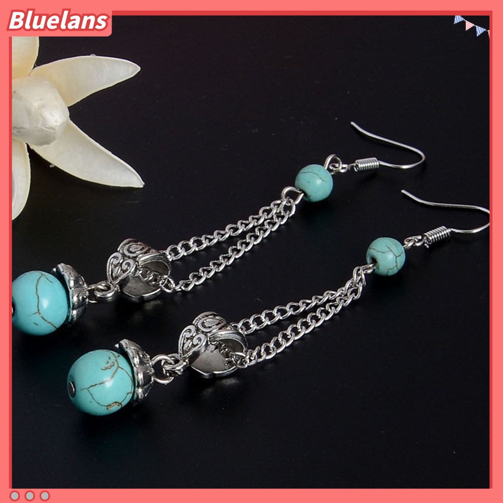 Bluelans Ethnic Tibetan Turquoise Women Cocktail Dance Long Dangle Hook Earrings Jewelry