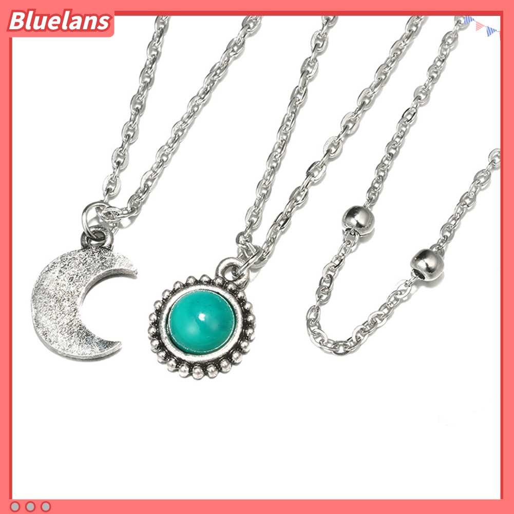 Bluelans Women Multilayer Crescent Moon Faux Turquoise Chain Pendant Necklace Jewelry