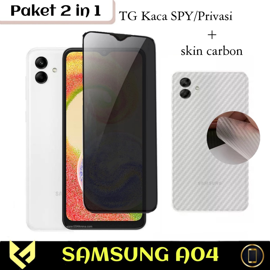 (PROMO PAKET 2IN1) SAMSUNG A04 Anti Gores Layar Free Skin Carbon Pleindung Body Belakang Handphone