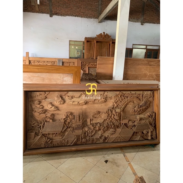 ukiran relief hiasan dinding ukiran relief motif pasar apung