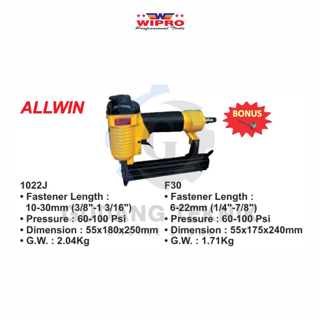 Air Nailer Paku Tembak Staples ALLWIN F-30/ Mesin Staples Paku Tembak Angin ALLWIN F30 - Hekter Tembak Angin Allwin F 30