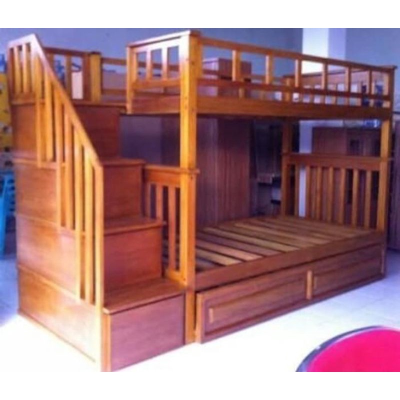 Tempat tidur tingkat anak 2 Bed Laci kayu jati/Dipan tingkat anak kayu jati( FREEONGKIR)