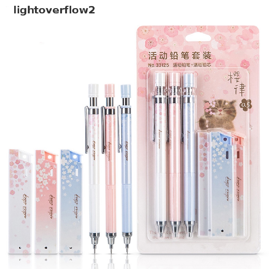 (lightoverflow2) 6pcs / set Pensil Mekanik 0.5mm Motif Bunga Sakura Dengan Isi Ulang