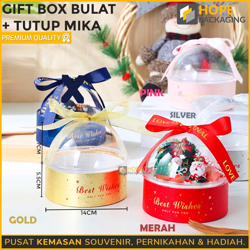 Gift Box Mika Bulat dan Pita Hampers Box Natal /  Souvenir Pernikahan