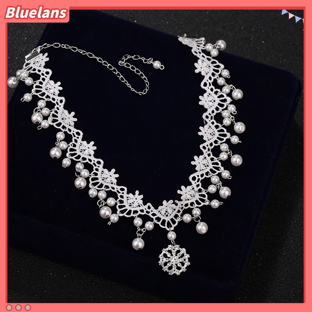 Kalung Choker Bahan Lace Dengan Liontin Mutiara Tiruan Kubik Zirkonia Untuk Wanita