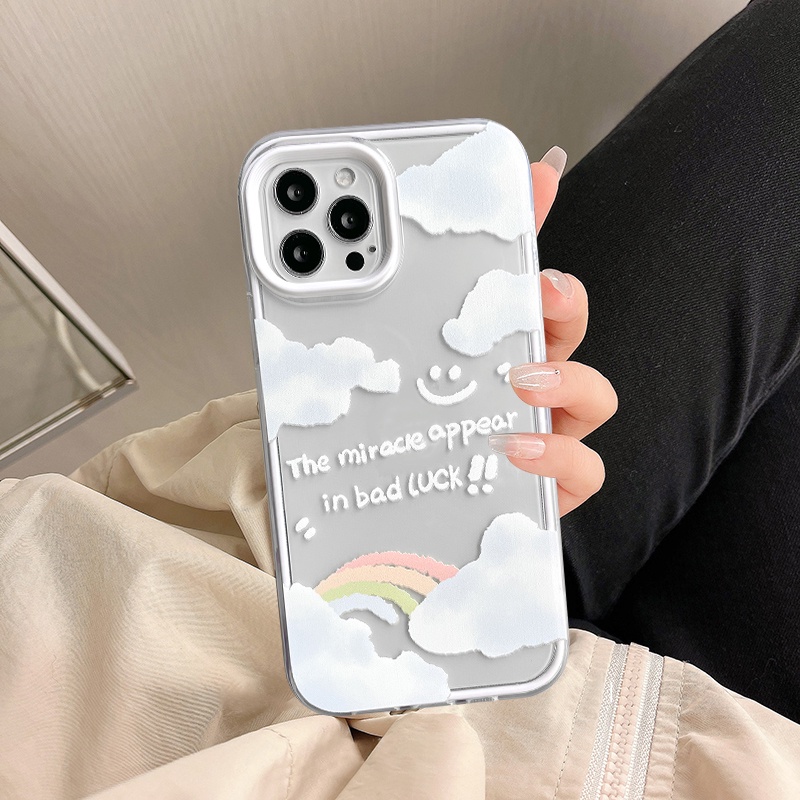 3 In 1 Soft Case Tpu Transparan Motif Awan Pelangi Untuk IPhone 11 13 12 Pro Max XR XS Max X 7 8 Plus SE 2020