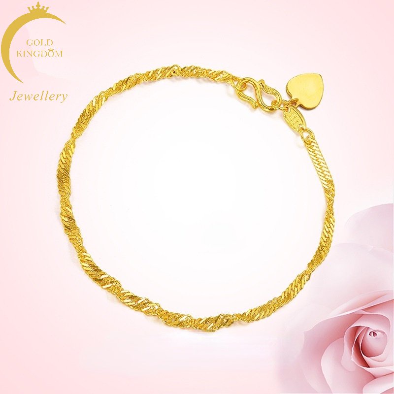 Goldkingdom Perhiasan Fashion 24K Bangkok Aksesoris Ready Stock Gilt Woman Gelombang Samping Water Ripple Gelang Nikah