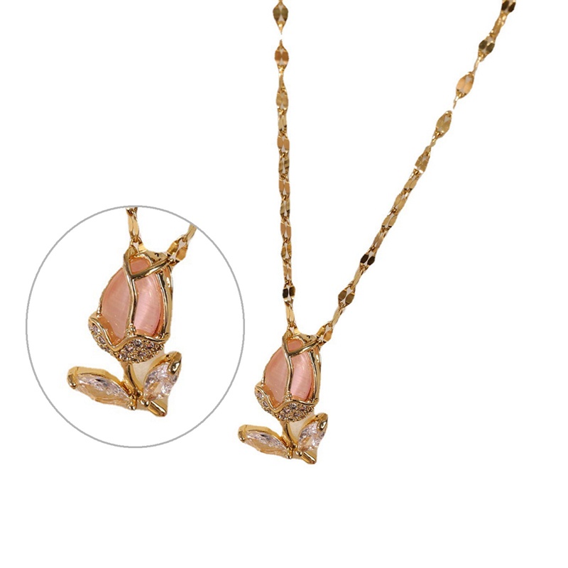Fancyqube Kalung Opal Zircon Bentuk Tulip Gaya Korea Untuk Wanita