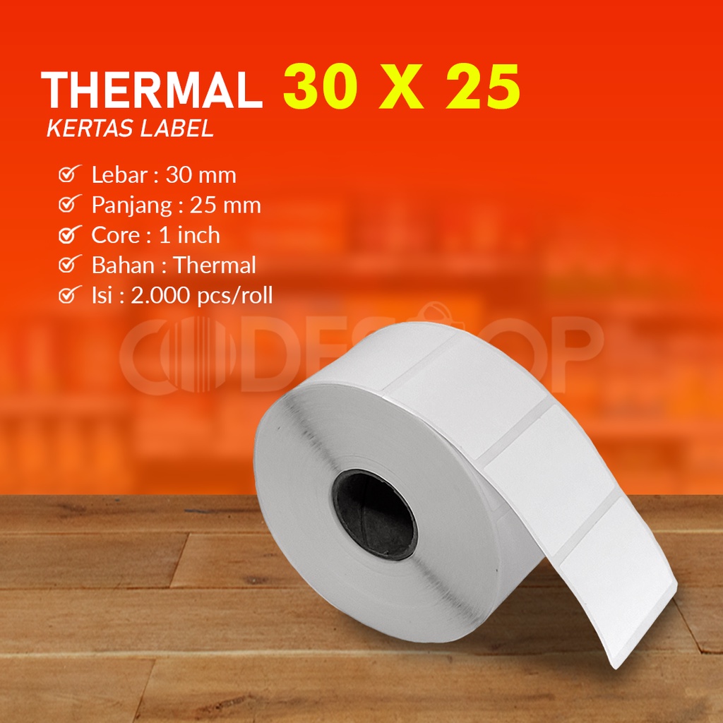 Kertas Label Barcode Thermal 30x25mm | Harga Spesial | 2000pcs/roll