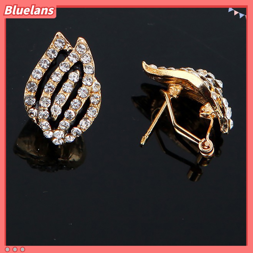 Anting Stud Piercing Bentuk Bunga Tulip Aksen Berlian Imitasi Untuk Wanita