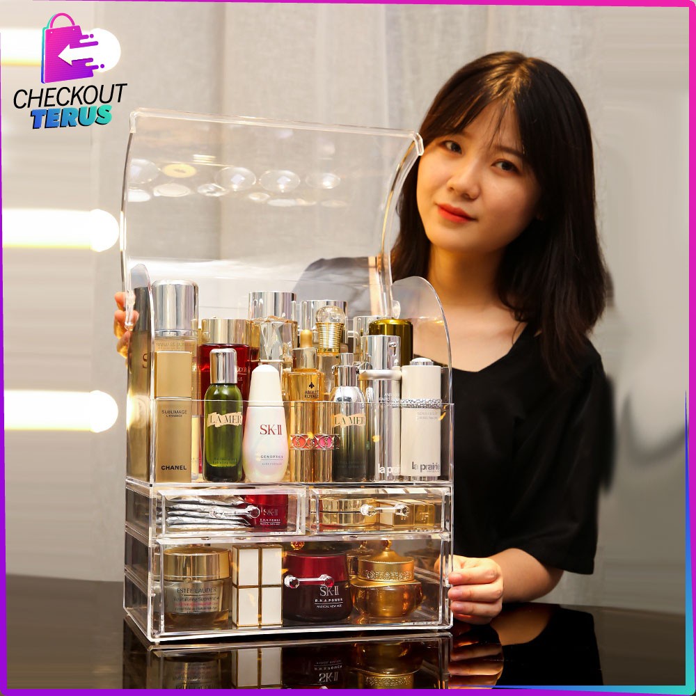 CT K132 Rak Kosmetik Dengan Laci Anti Debu Tempat Make Up Skincare Rak Akrilik Multifungsi Storage Organizer Drawer Cosmetic