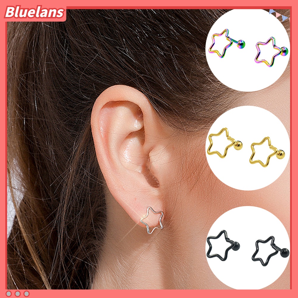 Anting Stud Tindik Tulang Rawan Telinga Bentuk Bintang Bahan Stainless Steel