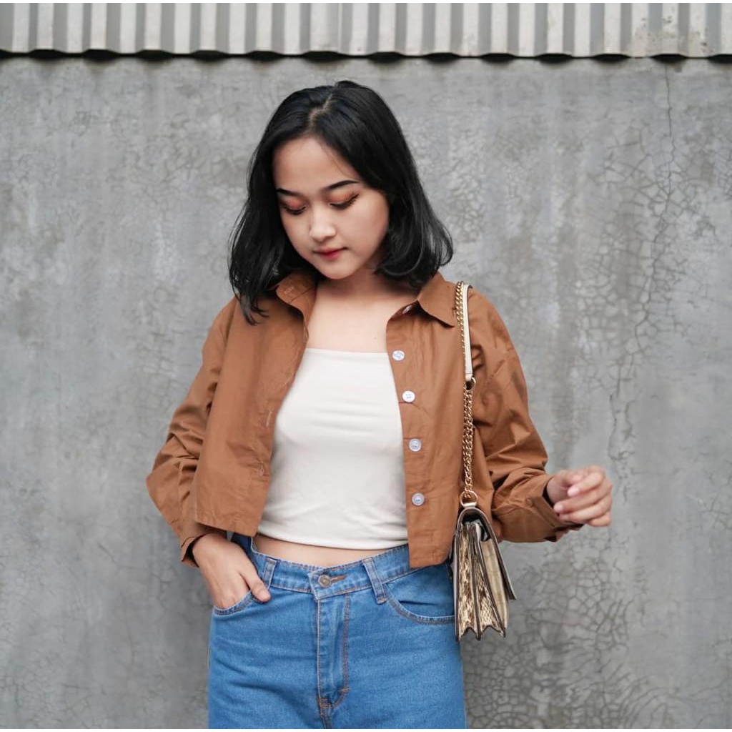 BEFAST - ZFS OOTD Kemeja Cewe KIMBERLY / JOLBI POPLIN COTTON CROP SHIRT / Atasan Wanita Lengan Panjang / Hem Polos Casual / OOTD Ala Style Wanita Korean / Kemeja Crop Trendy / Terlaris /  Kemeja Crop Keluaran Terbaru