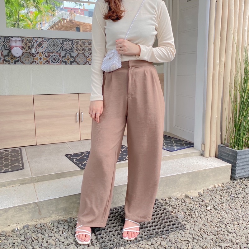 CELANA KULOT HIGHWAIST BAHAN CRINKEL SUPER JATOH FLOWY FULL KARET DIBELAKANG