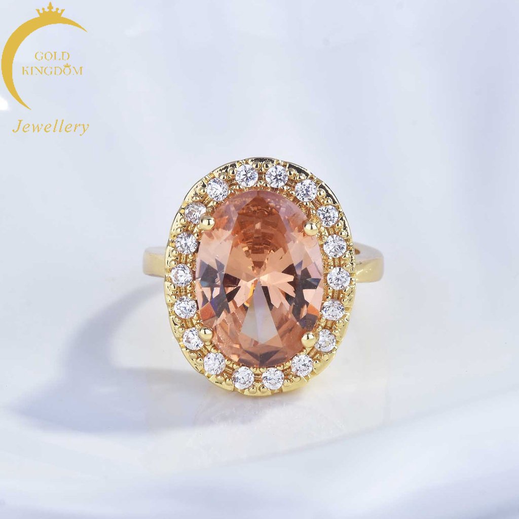 Goldkingdom Perhiasan Fashion 24K Bangkok Aksesoris Ready Stock Cincin Karat Besar Berlapis 18k Mewah Berlian Penuh Morgan Batu Cincin Kaya Untuk Wanita