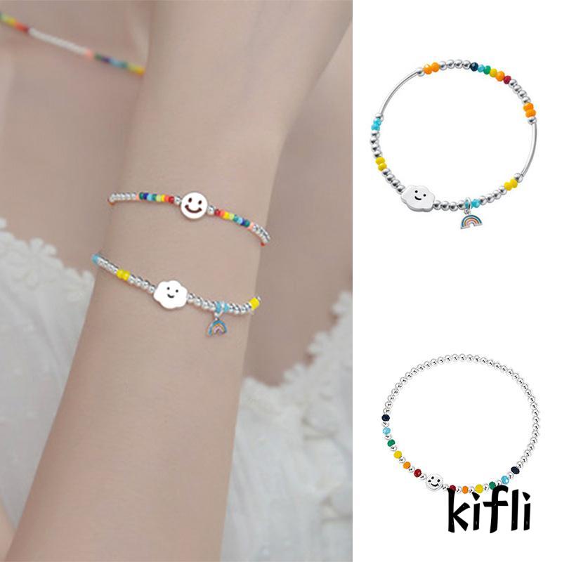 Gelang Tangan Manik-Manik Motif Smiley Face / Awan / Pelangi Untuk Wanita / Pelajar (KD)