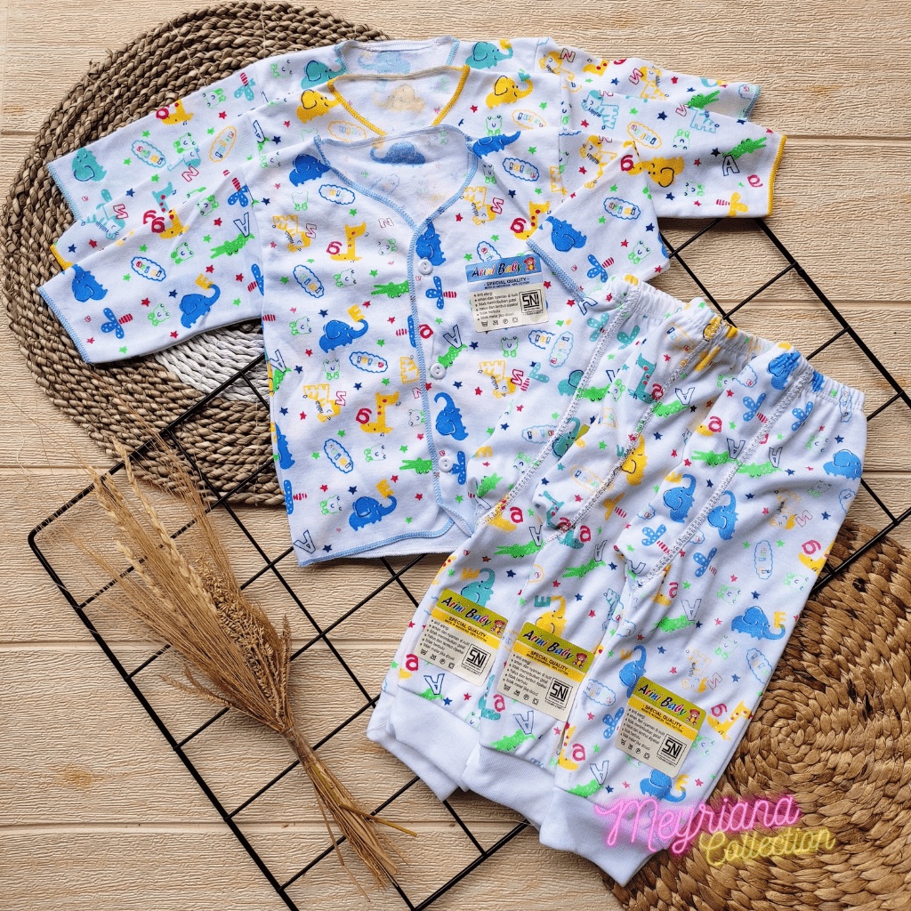 6 PCS Baju Celana Bayi Baru Lahir Setelan 3 Baju Bayi Panjang 3 Celana Panjang Pempers Bayi Newborn 0 - 3 Bulan Meyriana Collection