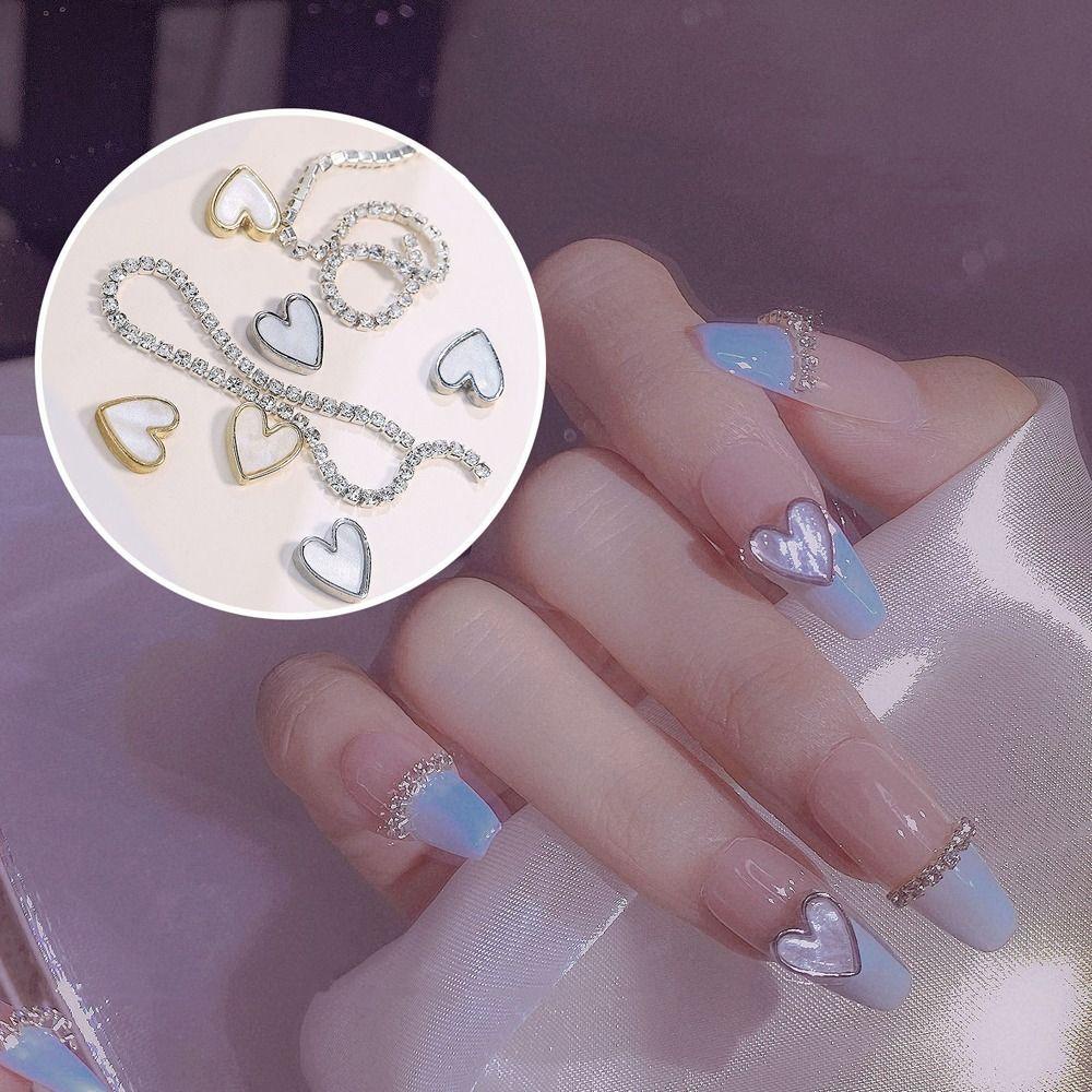 Mxbeauty Pesona Kuku Rantai Set Shell Jepang INS Manicure Aksesori DIY Peach Flatback Ujung Jari Ornamen Paku Studs Liontin Nail Art Rantai