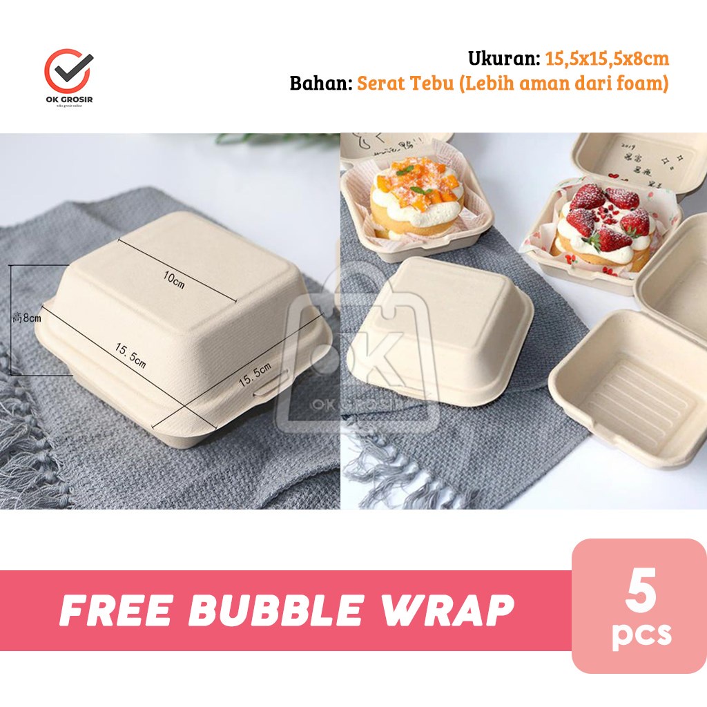 Box Kue Cake Korea Bagasse Korean Lunch Box Bento Cake (Per 5pcs)