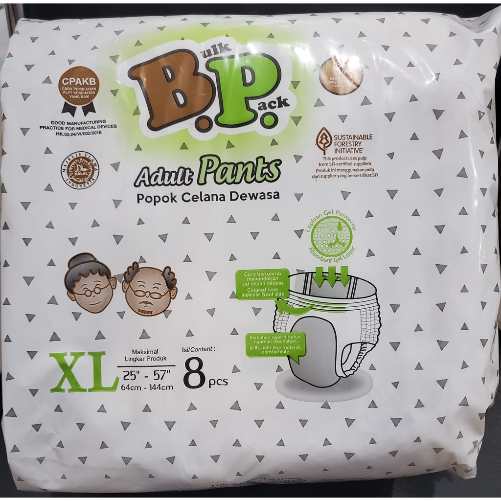 BP Pants Adult Diapers / Popok Dewasa CELANA Size XL isi 8 MURAH