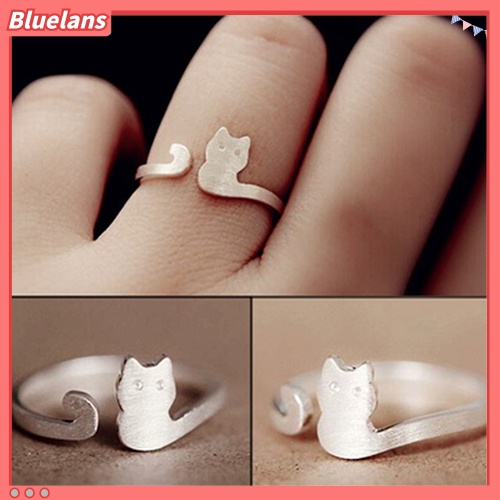Bluelans Women Fashion Jewelry Xmas Gift Cartoon Cat Sliver Plated Open Adjustable Ring