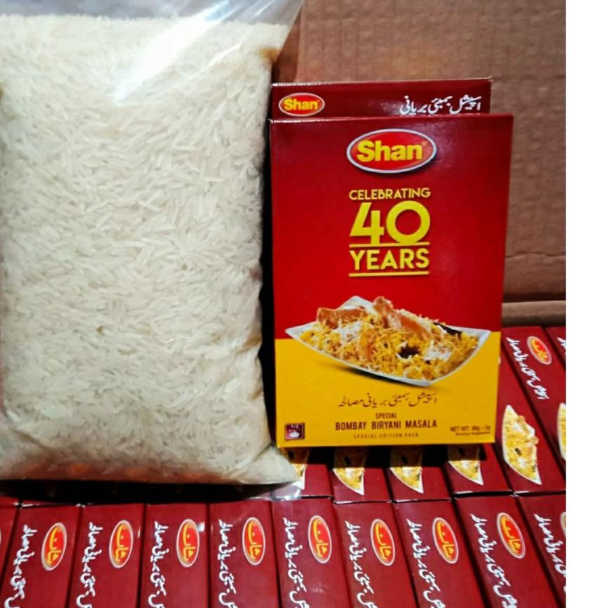 

limited Edition✔️PAKET NASI BRIYANI ( BASMATI 1 KG + SHAN BUMBU INSTANT BRIYANI 1 )|SQ1