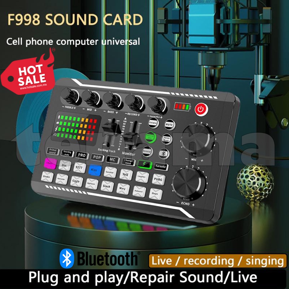 Sound Card F998 Pro Live Broadcast Mixer Karaoke Bluetooth Interface