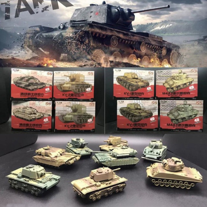 Produk Unggulan Mainan Tank Baja 1/72 Mainan Military 4D Model Puzzle Ww2 M4A3 Kv-2 Diskon
