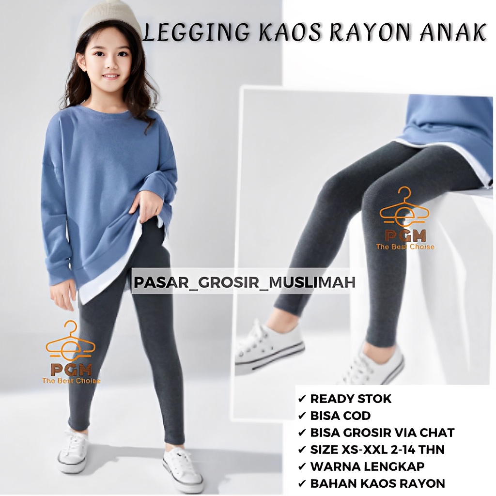 LEGGING ANAK KAOS BAHAN RAYON/LEGGING KAOS ANAK POLOS 2 Thn s.d 12Thn MURAH BISA COD &amp; SAMEDAY