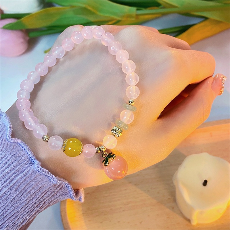 Gelang Manik-Manik Giok Hetian Natural Warna Pink Peach Untuk Hadiah Ulang Tahun Wanita