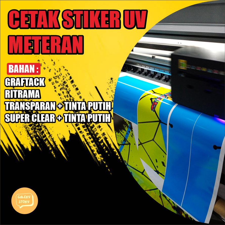 

Cetak Sticker Meteran UV Graftac, Ritrama, Transparan, Albatros dll