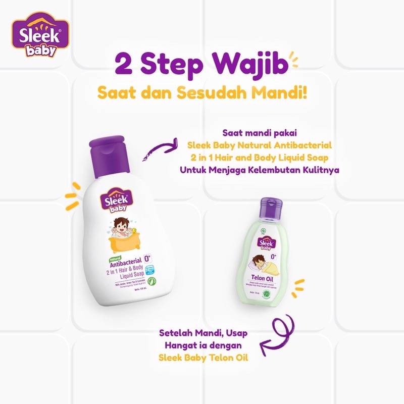 SLEEK BABY Antibacterial 2 in 1 Hair &amp; Body LIQUID SOAP Botol 120 ml &amp; 250 ml - Tidak Pedih di Mata - 0m+