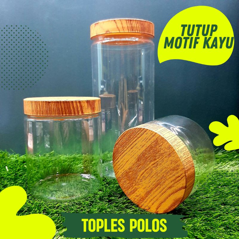 TOPLES PLASTIK TUTUP MOTIF SERAT KAYU SEPERTI GAMBAR 330ML / 500 ML / 1300ML / JAR TOPLES WADAH