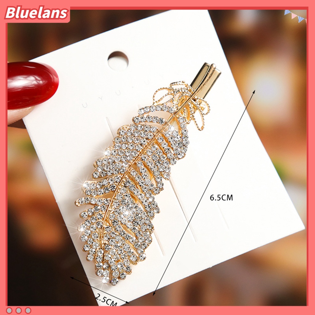 Bluelans Jepit Rambut Bentuk Bulu Aksen Berlian Imitasi Bahan Alloy Untuk Kencan
