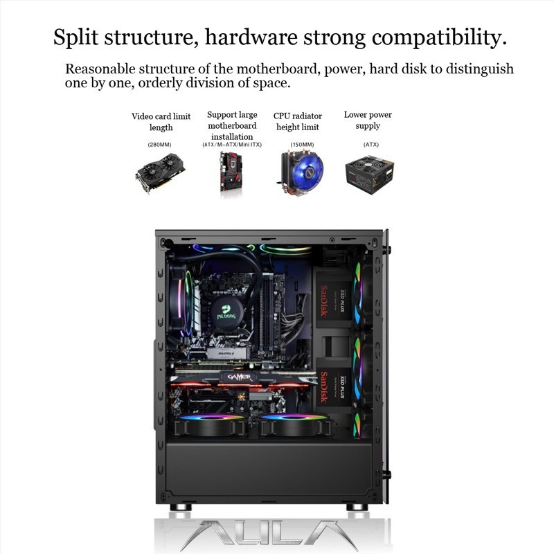 Casing PC Gaming AULA FZ010 ATX include 3 Fan RGB - Casing AULA FZ 010