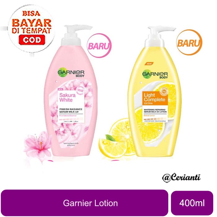 Garnier Sakura Glow Pinkish Bright Complete  Hyaluron Serum Milk UV Body Lotion Skin Care - 400 ml