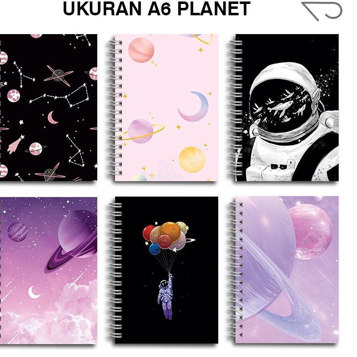 

codeTt0T4--Buku Tulis Catatan buku notebook buku diary Notebook Ring Spiral A6 60 Lembar koleksi gambar Planet