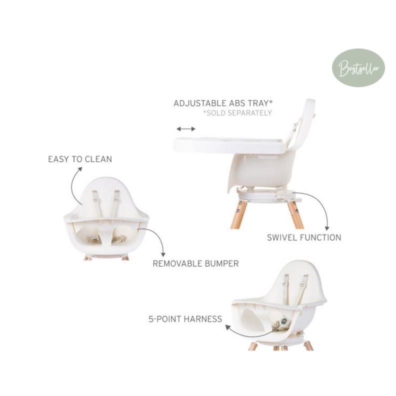 Childhome Evolu One.80° High Chair - Child Home Kursi Makan Baby Kids HighChair Bayi Wooden Wood Aesthetic Putar