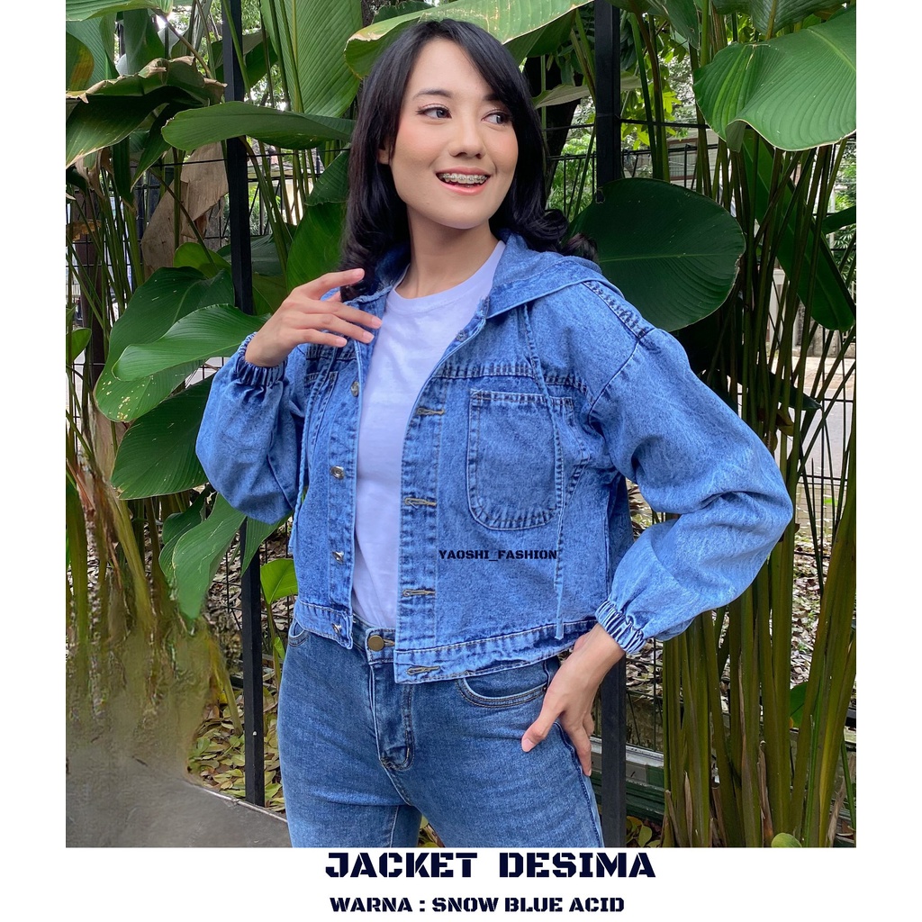 YAOSHI -JACKET DENIM  WANITA - JAKET  DENIM OVERSIZE MODEL HOODIE DESIMA