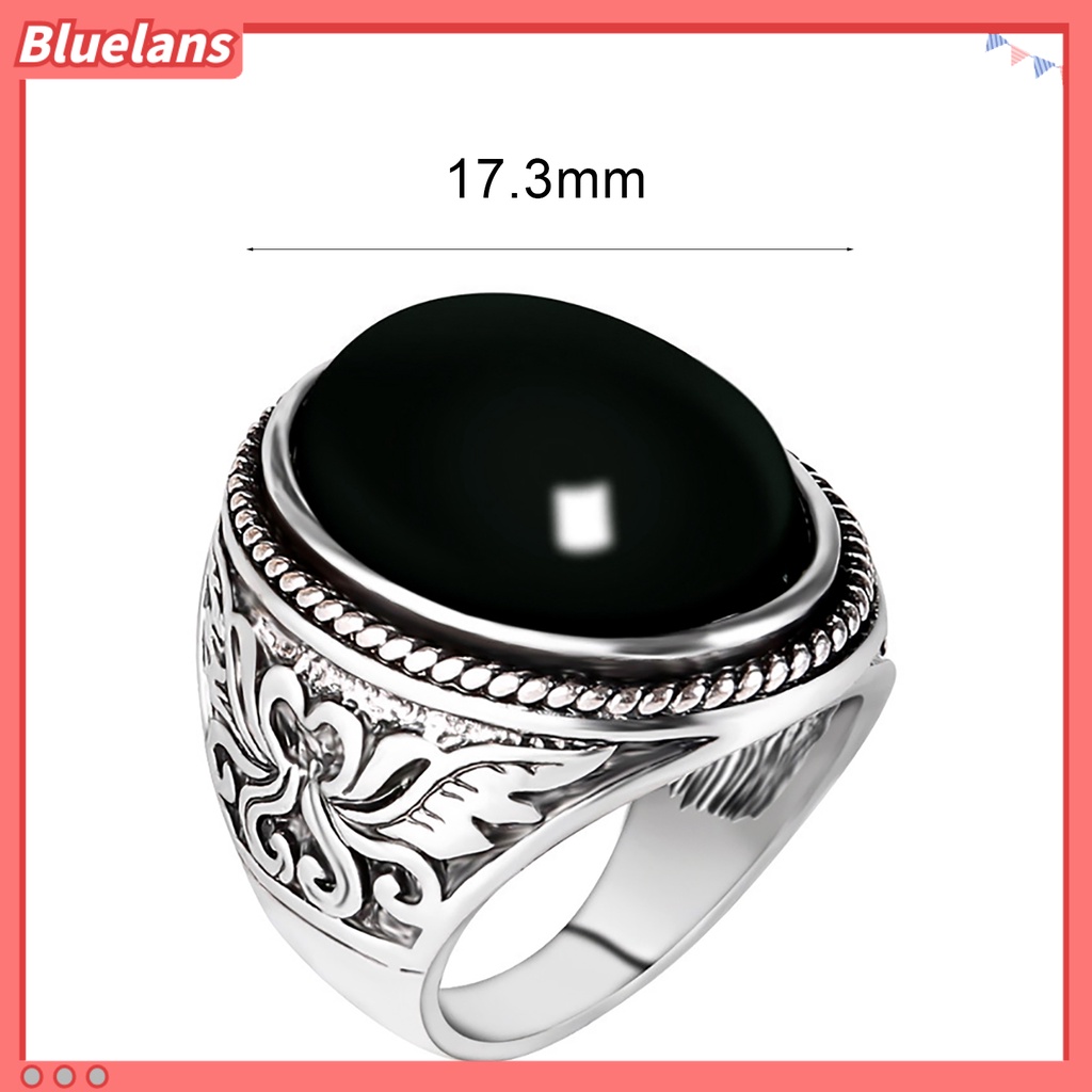 Bluelans Men Vintage Artificial Gem Carving Band Finger Ring Jewelry Party Banquet Gift