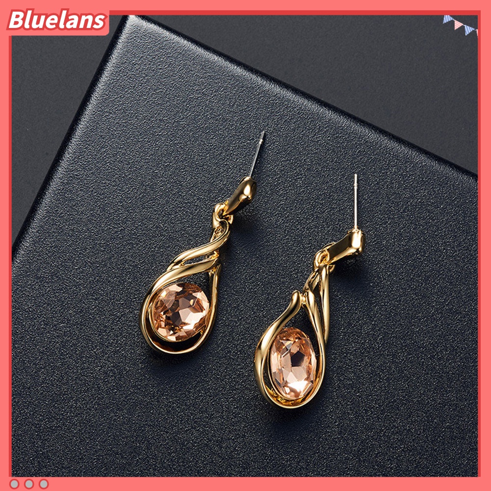 Bluelans Women Rhinestone Oval Faux Quartz Pendant Ear Stud Earrings Necklace Jewelry Set
