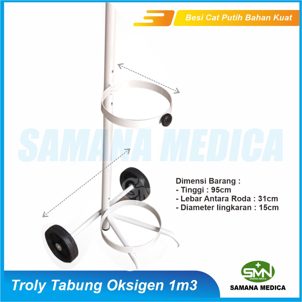 Troly Tabung Oksigen 1M3 Besi Cat Putih Bahan Kuat , Tidak Mudah Berkarat dan Mudah di Dorong Murah Promo