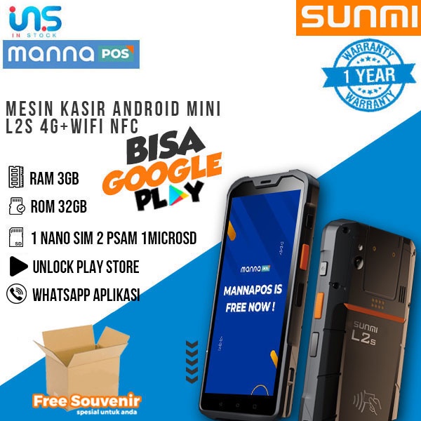 Mesin Kasir Android Mini Portable SUNMI L2s 4G+Wifi NFC RAM 3/32GB