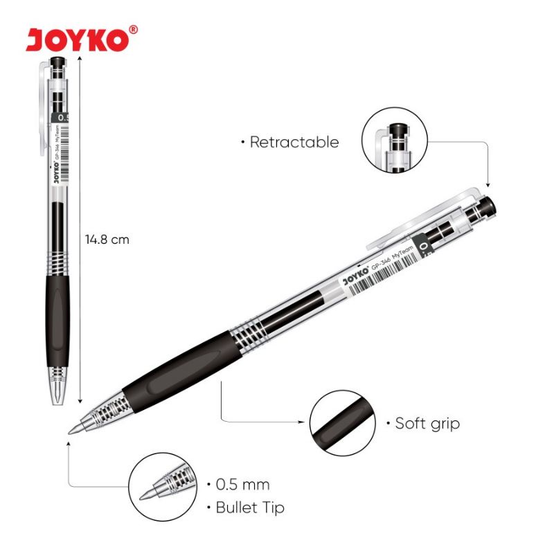 

JOYKO Gel Pen GP-346 MY TEAM Pena Jel Warna Hitam 0.5mm Ecer