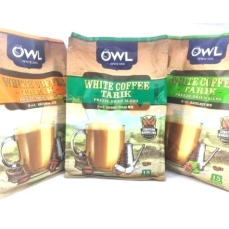 kopi owl white coffee tarik 3 in 1 per pack original coconut sugar hazelnut