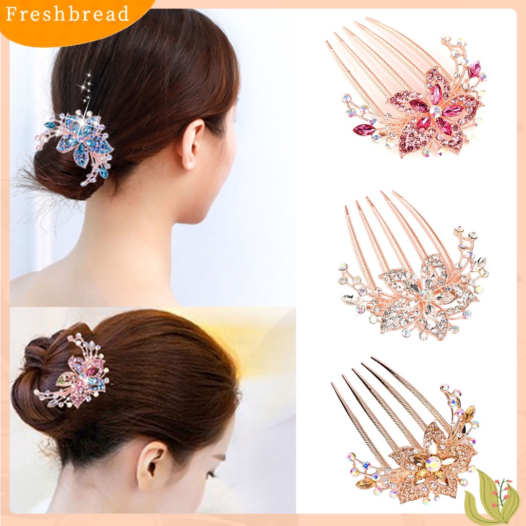 (Fresh) Sisir Rambut Desain Bunga + Daun Hias Kristal / Berlian Imitasi Gaya Elegan Anti Slip Untuk Pengantin