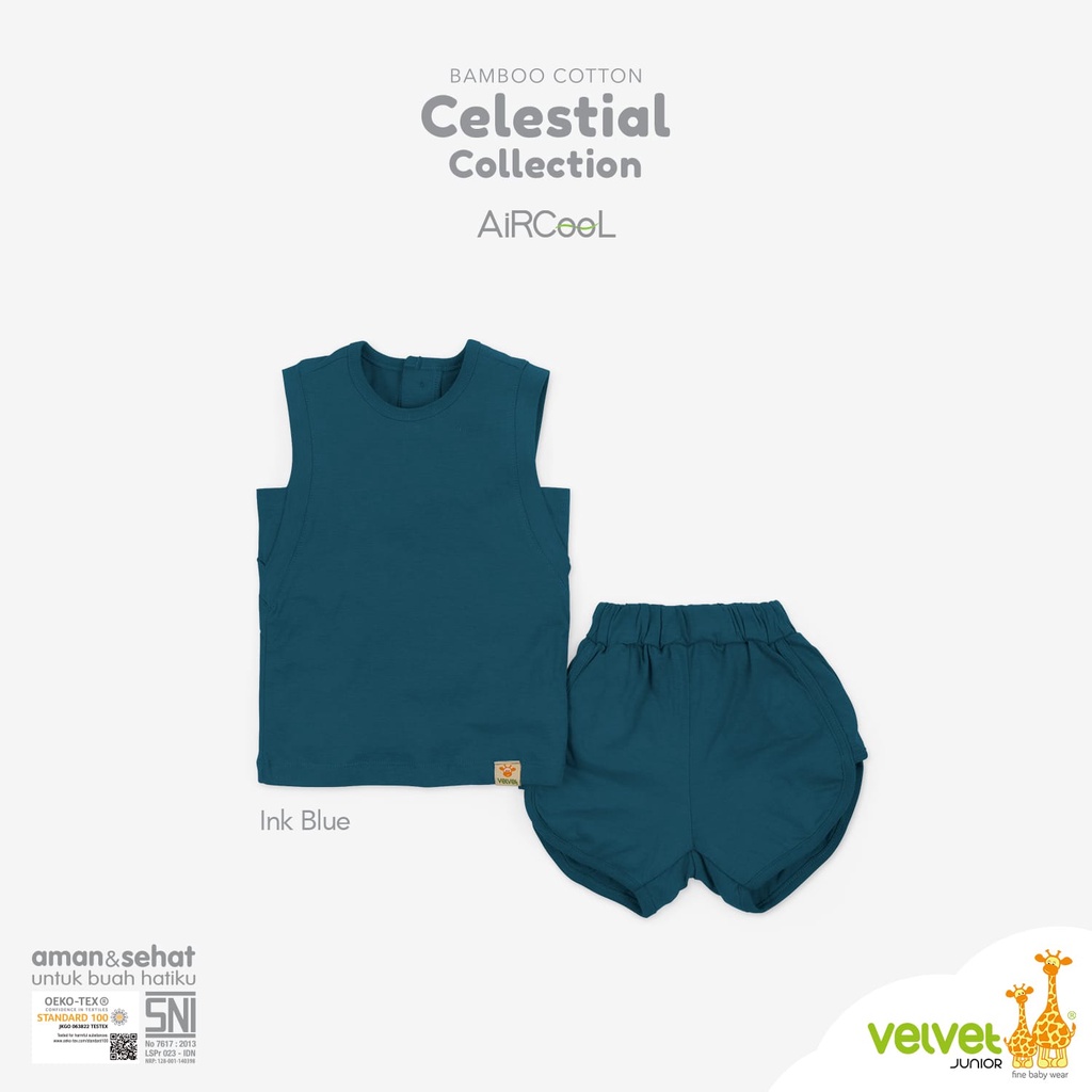 CELESTIAL Aircool Velvet Junior 9 Bulan - 6 Tahun Setelan Kutung Sport Celana Pendek Bamboo Cotton Series