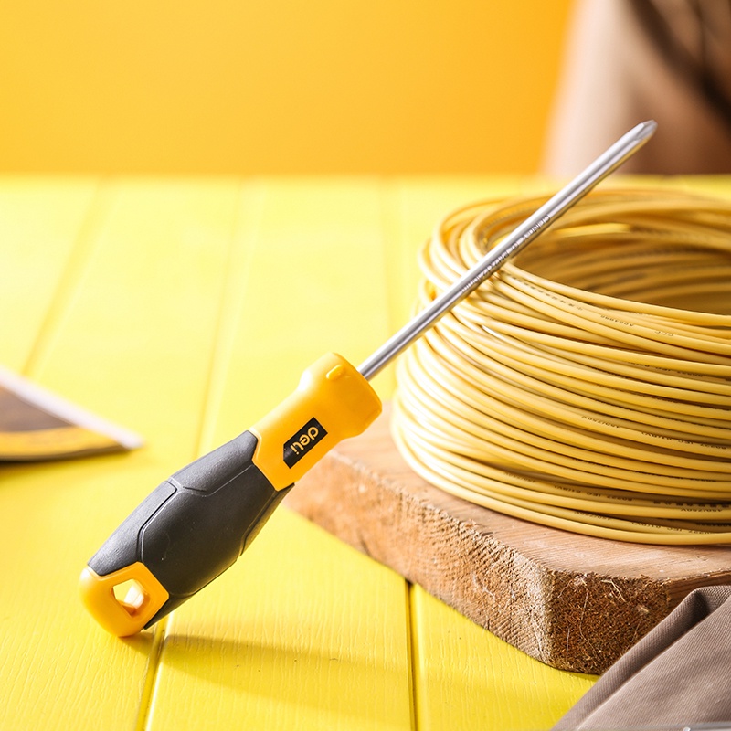 Deli Obeng Bolak Balik Panjang Obeng Kecil Obeng Magnet Besar Gagang Karet 2 in 1 Phillips Screwdriver Slotted Screwdriver