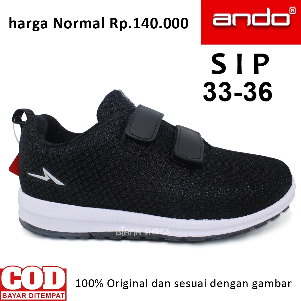 Sepatu Sekolah Anak Laki Laki Perempuan SD ANDO SIP Perekat Hitam Putih