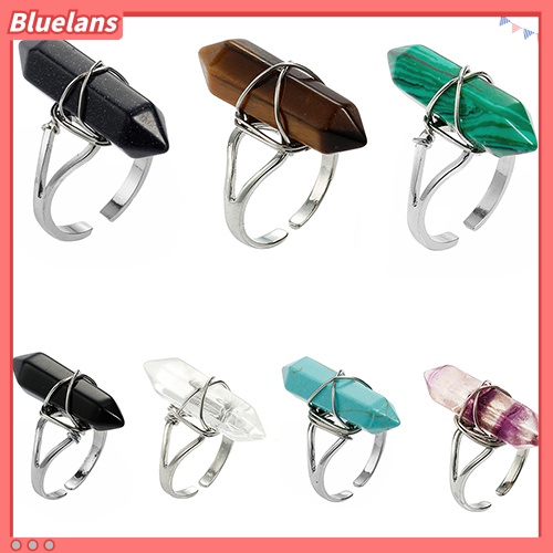 Bluelans Women Healing Chakra Synthetic Crystal Stone Hexagonal Wire Opening Finger Ring